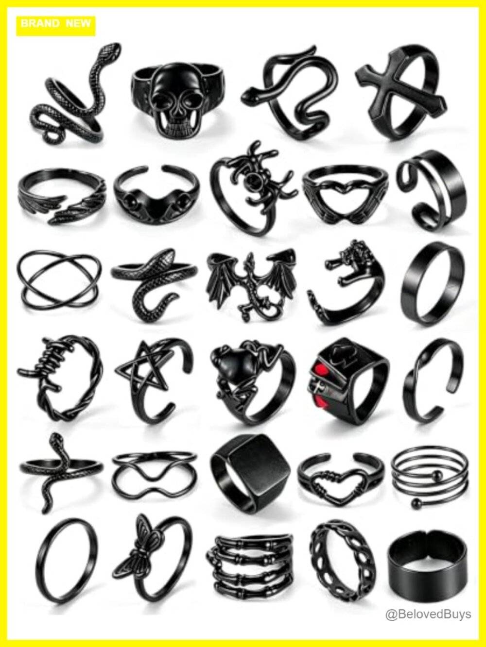 40PCS Vintage Silver Rings Set Gothic Skull Snake Stackable Unisex